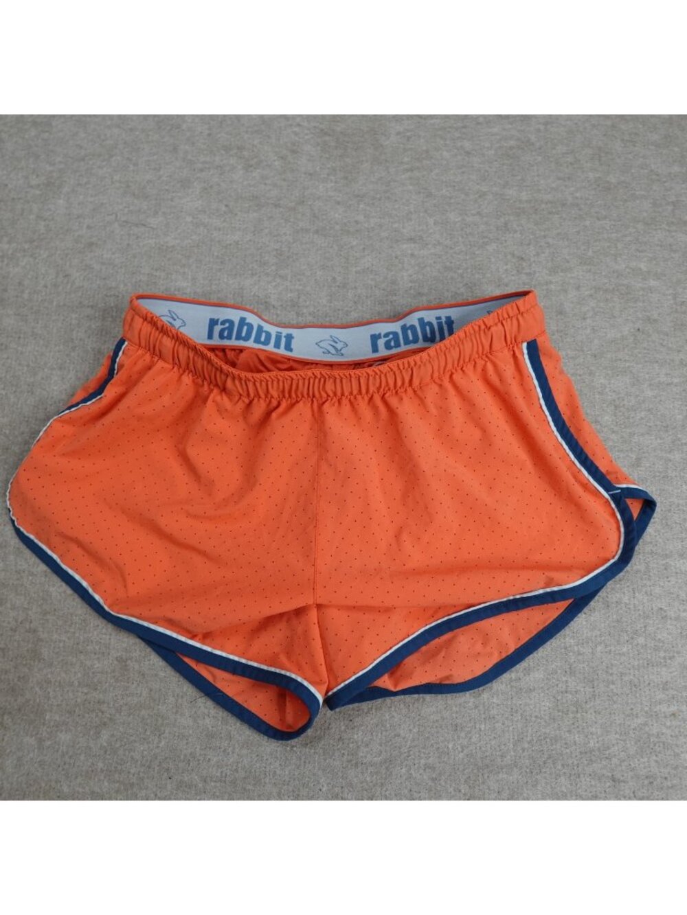 Rabbit Womens Shorts Small Orange Perforated Running Retro Drawstring Repeats